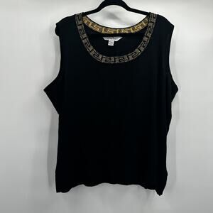 Ming Yang Top Shell Womens 3X Black Gold Greek Key Knit Tank Pullover Acrylic‎